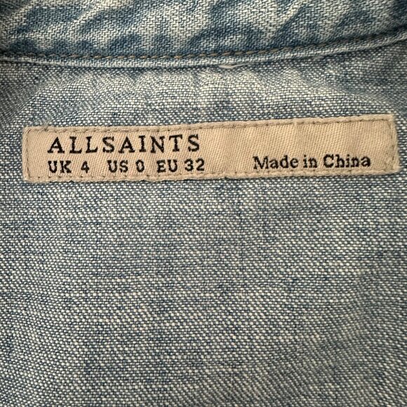All Saints Ines Denim Button Up Shirt Coastal Cowgirl Blue Sz 0 - Picture 8 of 12